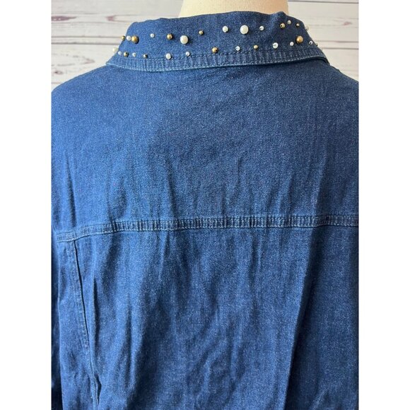 Quacker Factory Denim Trucker Jacket Plus size 1X Jean coat NWT Full Zip Studded - Picture 5 of 11